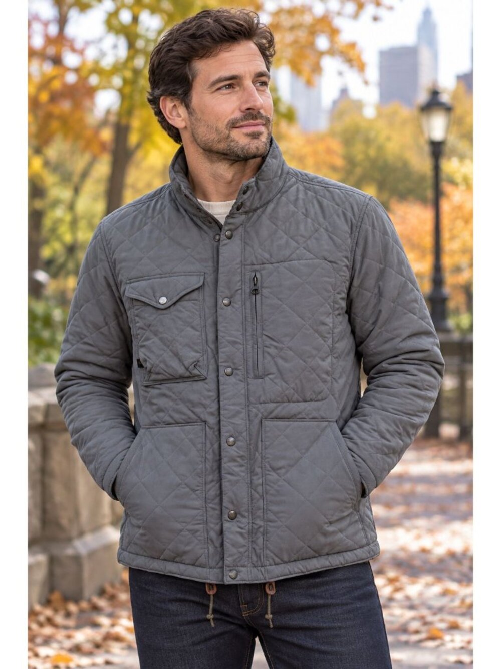 Relwen Quilted Insulated Tanker Jacket grey Size L diamond-quilted Zip & Snap